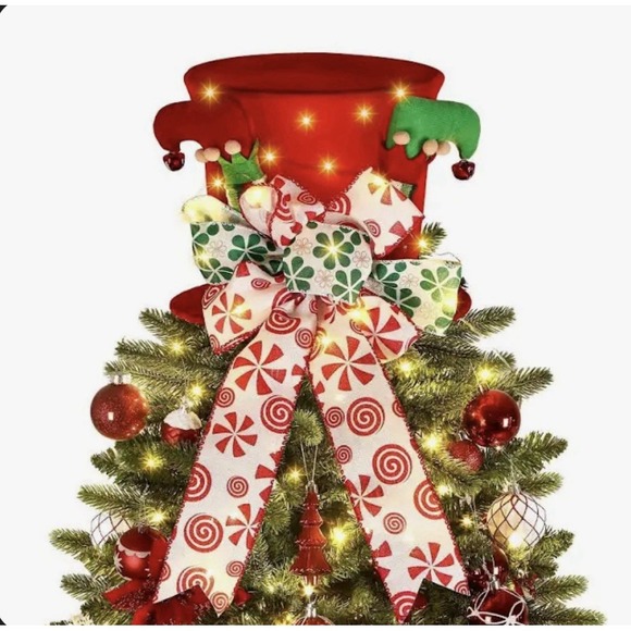 Christmas Tree & Table Topper Hat Lighted,Large Red Velvet Hat With Elf Legs‎ - Picture 4 of 4